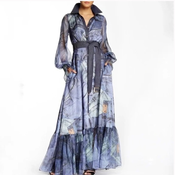 TOV Holy Dresses & Skirts - TOV Holy Denim Print Button Down Long Sleeve Maxi Dress